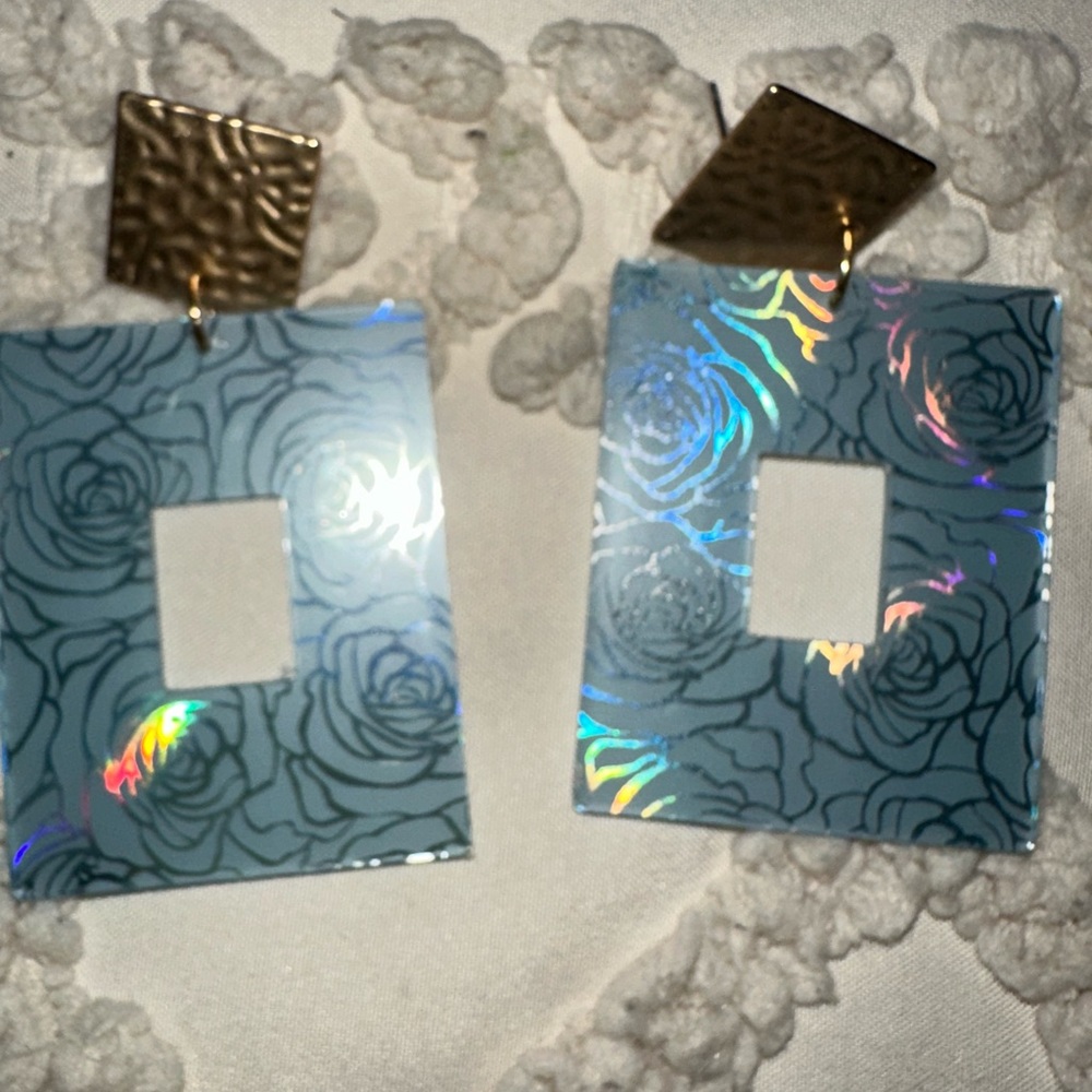 Holographic Floral Square Earrings